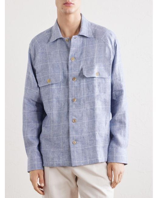 Ralph Lauren Blue Clayburn Checked Linen Shirt for men