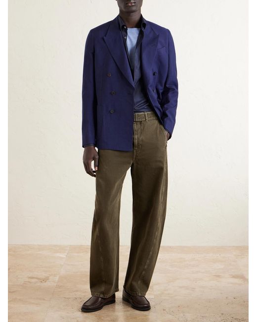 Paul Smith Blue Double-breasted Wool And Linen-blend Blazer for men