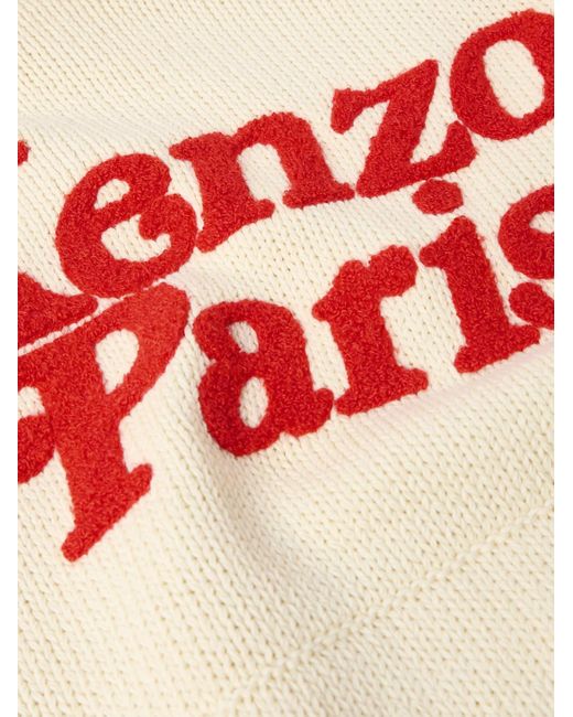 KENZO White Logo-appliquéd Cotton Hoodie for men