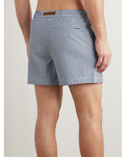 Zegna Blue Straight-Leg Mid-Length Striped Seersucker Shorts for men
