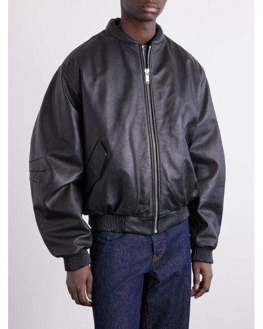 424 Black Leather Bomber Jacket for men