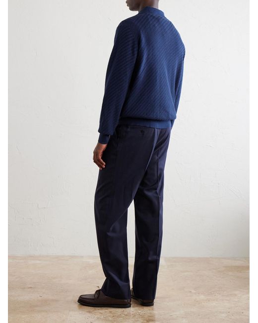 Brioni Blue Cotton, Silk And Cashmere-Blend Polo Shirt for men