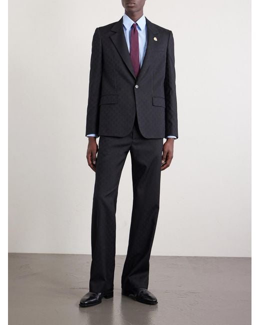 Gucci Blue Straight-Leg Logo-Jacquard Twill Trousers for men