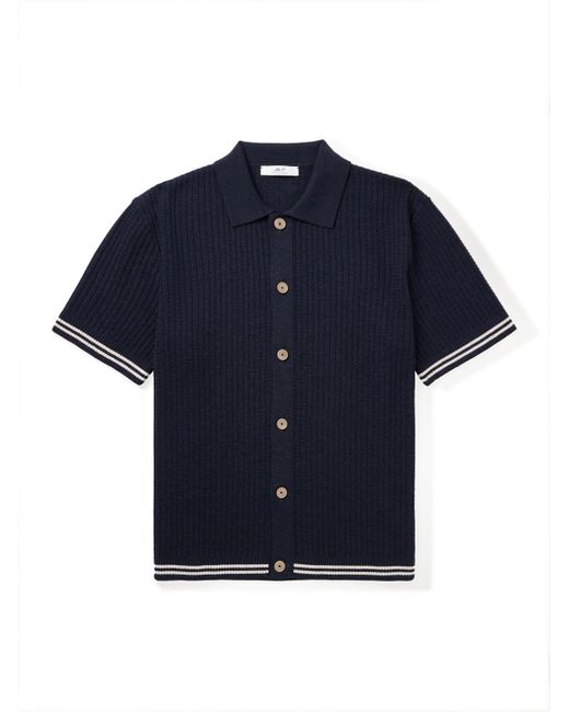 Mr P. Blue Striped Knitted Merino Wool Shirt for men