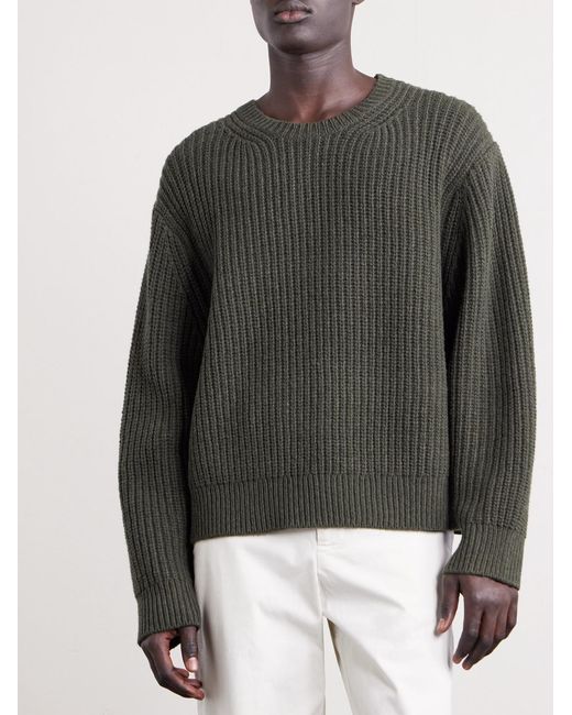 Nili Lotan Green Tyler Ribbed Merino Wool Sweater for men