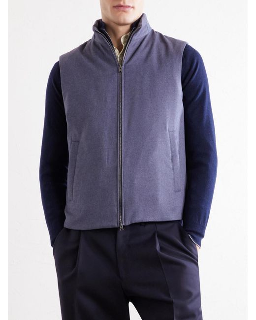 Herno Purple Leather Trimmed Silk And Cashmere-Blend Vest for men