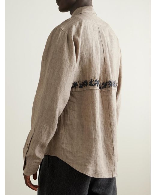 Kartik Research Natural Embroidered Linen Shirt for men
