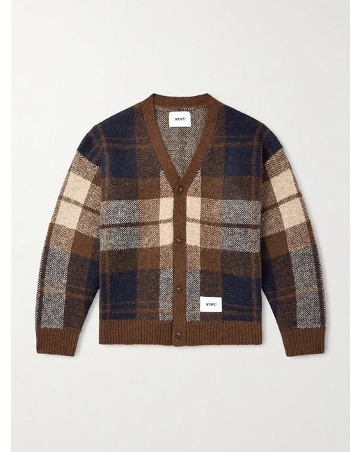 Palmer Logo-Appliquéd Checked Jacquard-Knit Cardigan di (w)taps in Black da Uomo