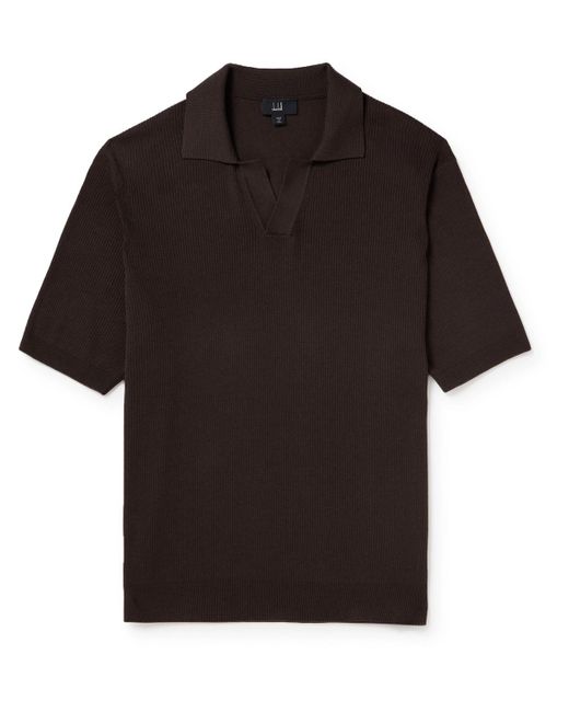 Dunhill Black Ribbed Mulberry Silk And Cotton-blend Polo Shirt for men