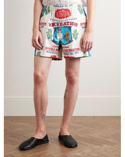 Bode White Rec. Enrichment Straight-Leg Printed Cotton-Twill Shorts for men