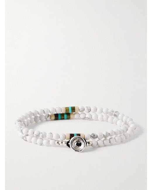 Mikia White Silver Multi-stone Beaded Wrap Bracelet for men