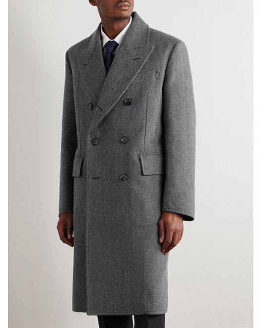 Tom Ford Doppelreihiger Mantel aus Wolle mit Fischgratmuster in Gray für Herren