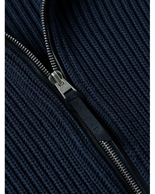Tom Ford Blue Slim-fit Ribbed Silk And Cotton-blend Zip-up Cardigan for men