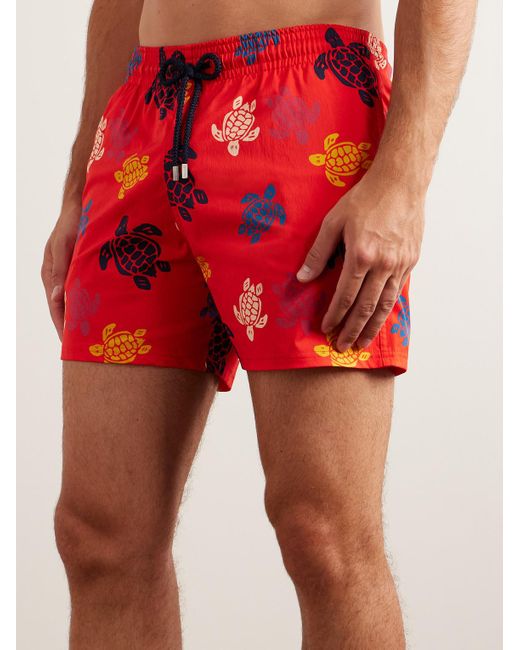 Vilebrequin Red Moorise Straight-leg Mid-length Printed Recycled Swim Shorts for men