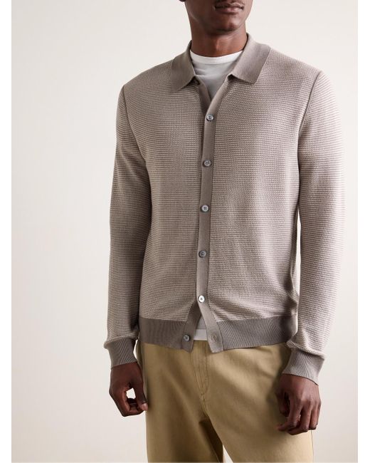 Paul Smith Gray Slim-Fit Textured-Knit Merino Wool Cardigan for men