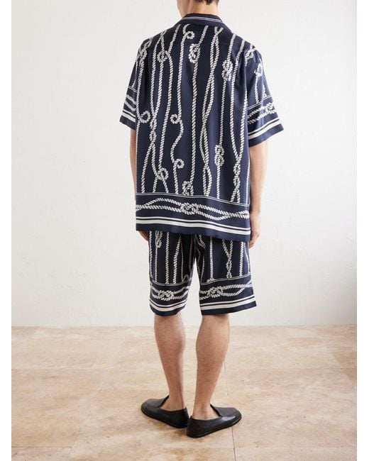 Dolce & Gabbana Blue Marina Camp-Collar Printed Silk-Twill Shirt for men