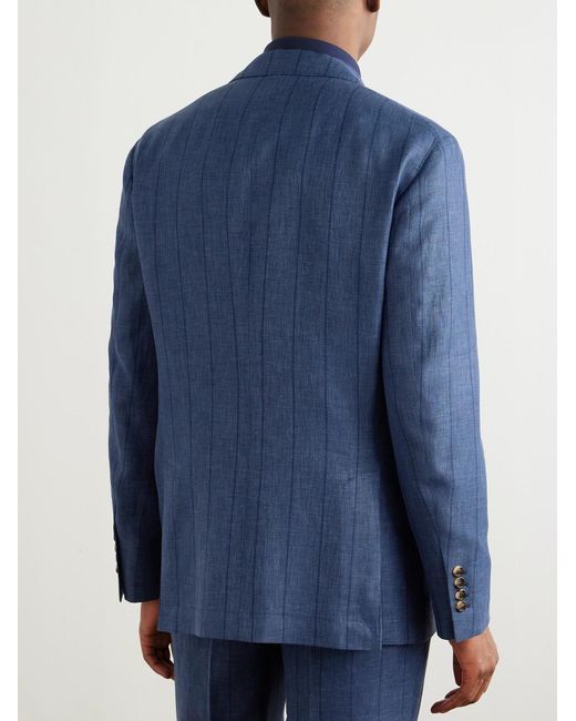 Brunello Cucinelli Blue Wool, Linen And Silk-Blend Suit Jacket for men