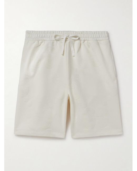 Gucci Gerade geschnittene Shorts aus Baumwoll-Jersey mit Kordelzugbund und Logoflockdruck in White für Herren