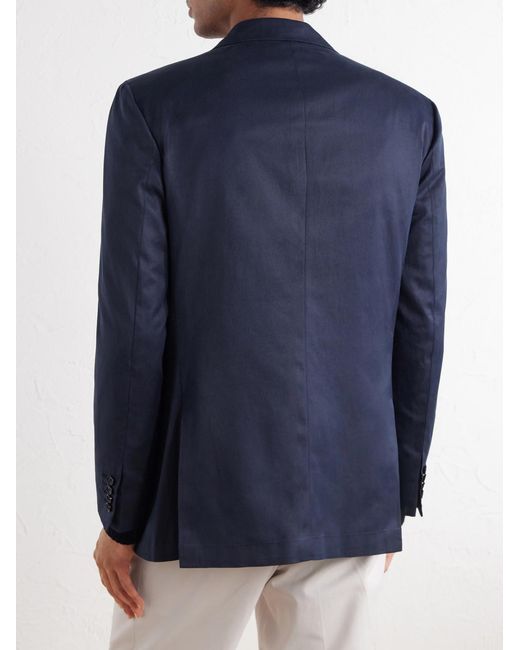 Kiton Blue Double-Breasted Cotton-Twill Blazer for men