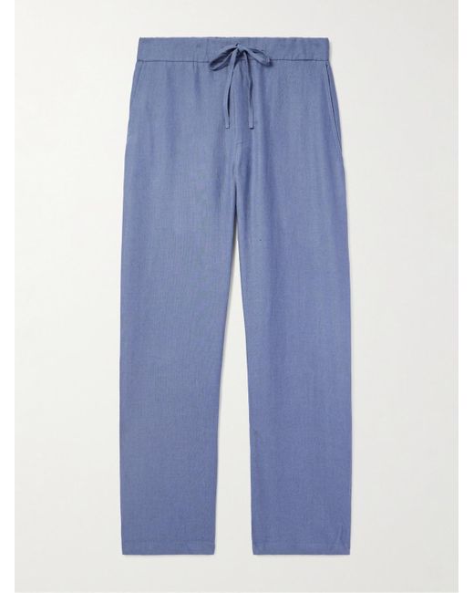 De Bonne Facture Blue Straight-leg Linen Drawstring Trousers for men