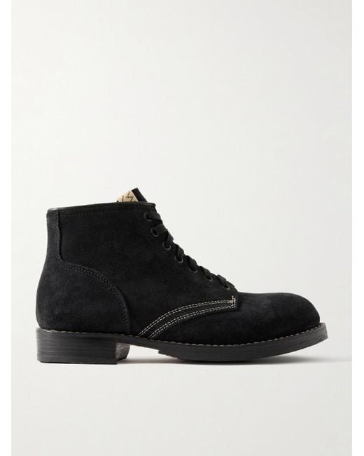 Visvim Black Brigadier-Folk Leather-Trimmed Suede Boots for men