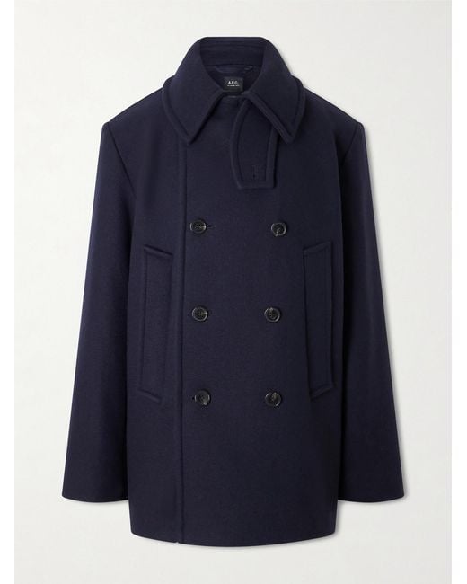 A.P.C. Blue Andy Double-breasted Wool-blend Coat for men
