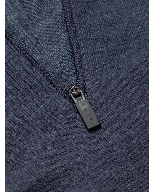 Falke Blue Printed Virgin Wool-blend Half-zip Ski Base Layer for men