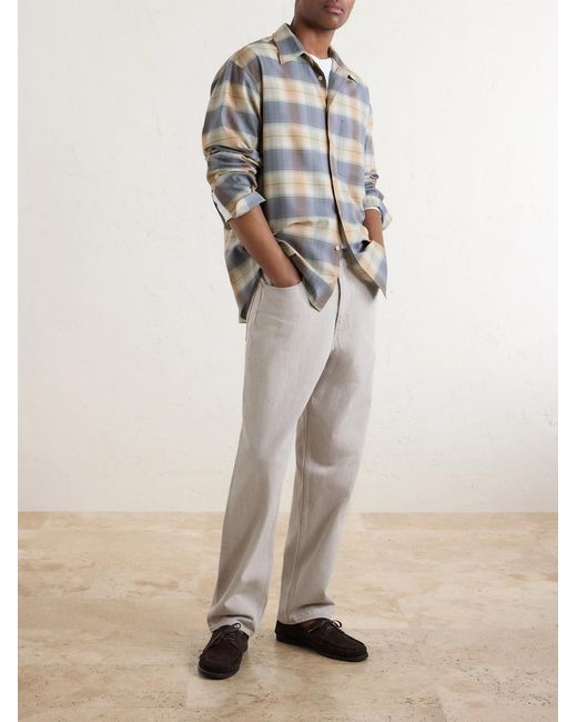 Auralee Blue Checked Wool-poplin Shirt for men