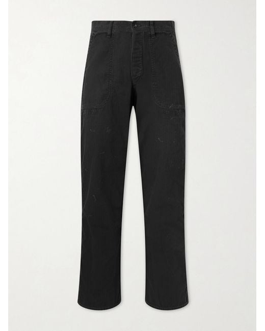 Fullcount Black Usn Seamen's Straight-Leg Herringbone Trousers for men
