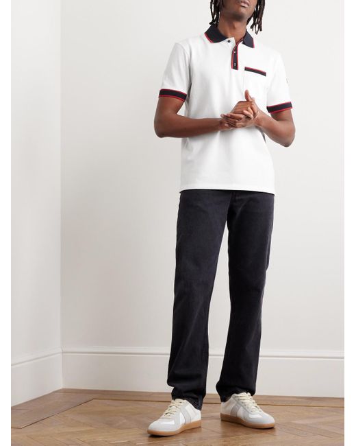 Moncler White Logo-appliquéd Cotton-piqué Polo Shirt for men