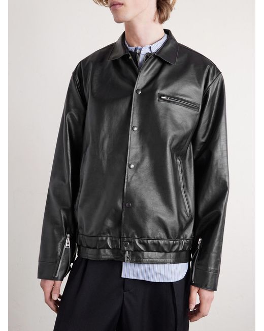 Sacai Black Layered Leather Blouson Jacket for men