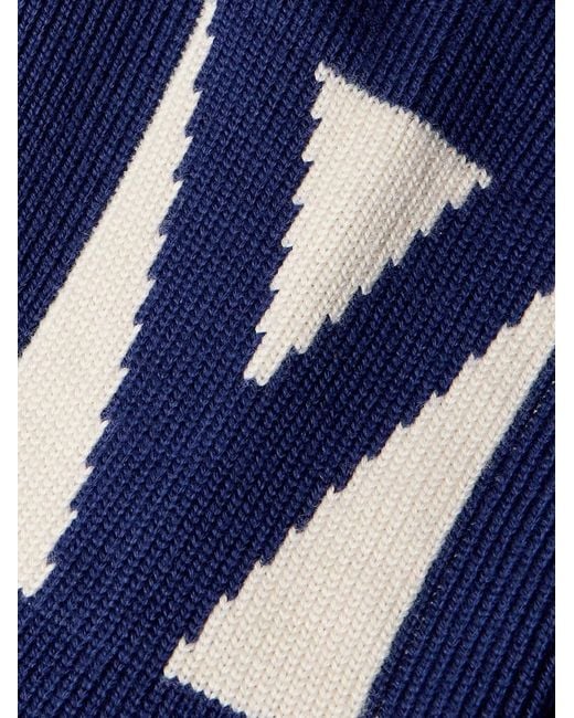 Valentino Garavani Blue Chez Slim-Fit Shawl-Collar Intarsia Wool Cardigan for men