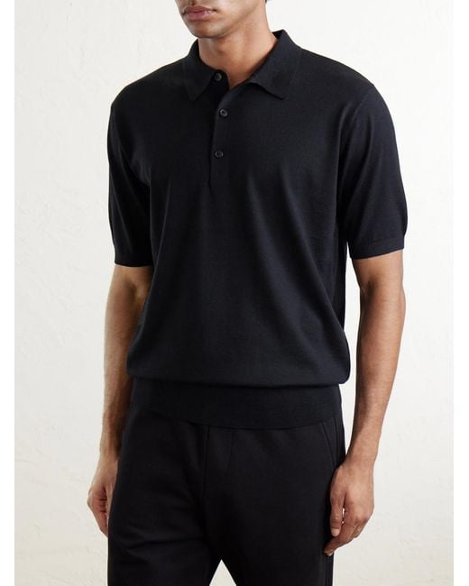 Dries Van Noten Black Murice Merino Wool Polo Shirt for men