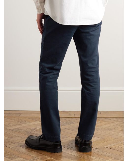 Mr P. Blue Straight-Leg Cotton-Blend Twill Drawstring Trousers for men
