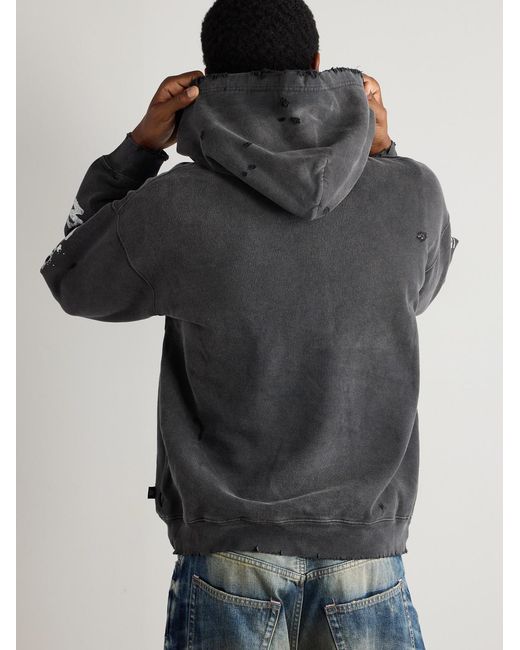 Neighborhood Gray Bounty Hunter Savage Distressed Printed Cotton-jersey Hoodie for men