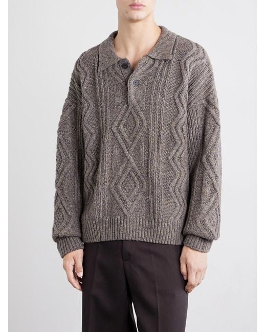 FRAME Gray Cable-Knit Wool And Cashmere-Blend Polo Sweater for men