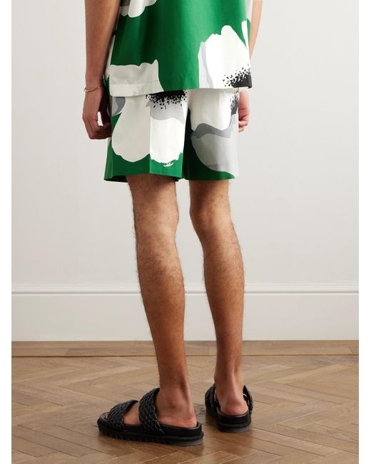 Valentino Garavani Green Wide-leg Floral-print Cotton-poplin Shorts for men