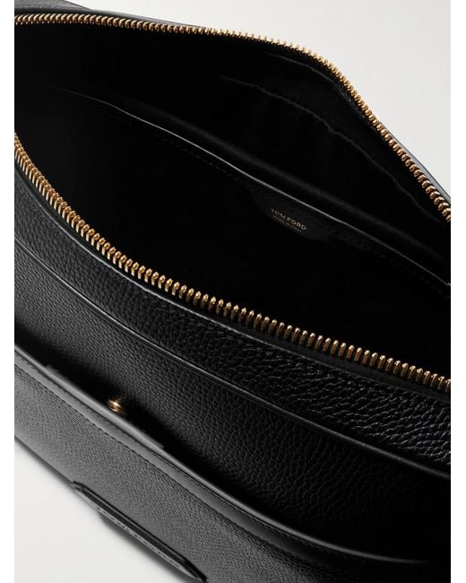 Tom Ford Black Large Full-grain Leather Messenger Bag for men
