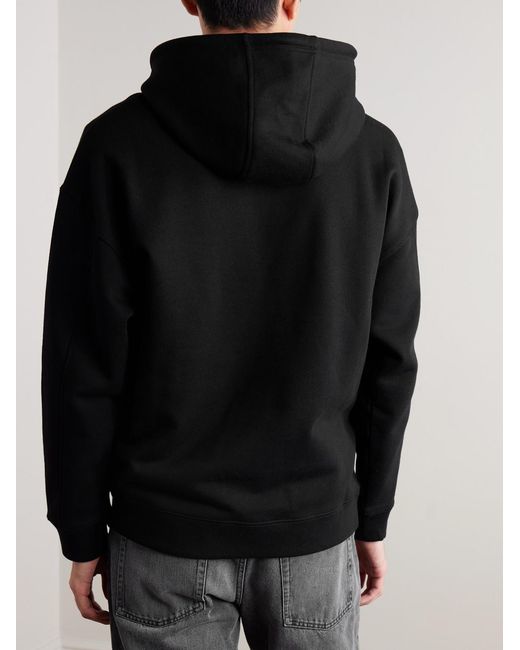 Loewe Black Logo-Embroidered Leather-Trimmed Cotton-Jersey Hoodie for men
