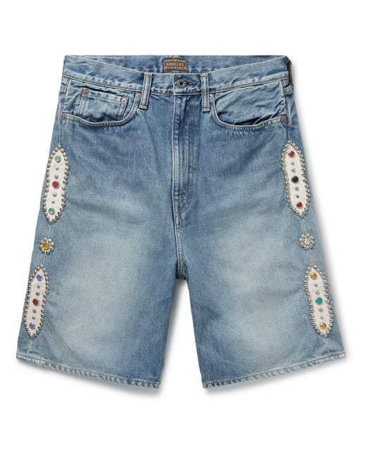 Kapital Blue Wide-leg Embellished Denim Shorts for men