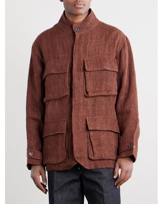 Kartik Research Brown Ranthambore Embellished Linen Jacket for men
