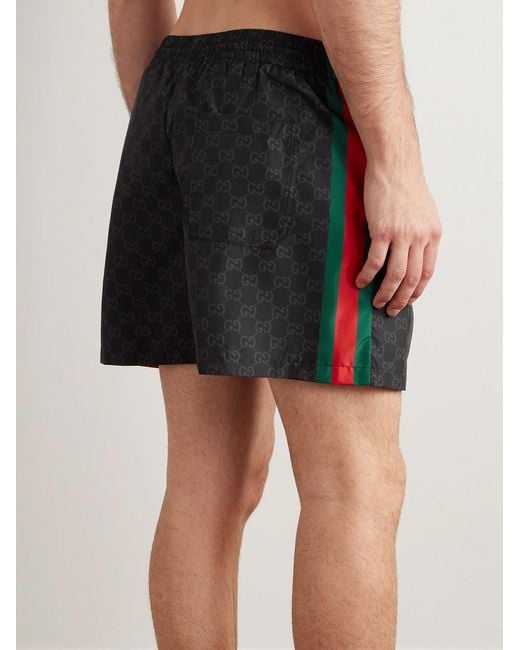 Gucci Black Straight-Leg Mid-Length Logo-Print Striped Swim Shorts for men