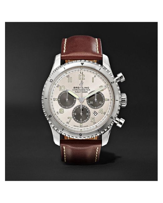 Breitling White Navitimer 8 B01 Automatic Chronograph 43mm Stainless Steel And Leather Watch for men