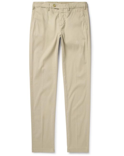 Canali Natural Slim-fit Garment-dyed Stretch Lyocell And Cotton-blend Twill Trousers for men