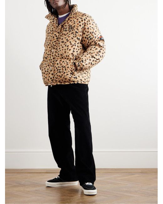 Wacko Maria Natural Nanga Logo-embroidered Leopard-print Quilted Shell Down Jacket for men