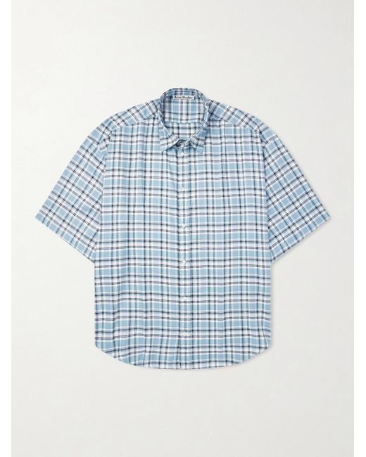 Acne Blue Checked Woven Shirt for men