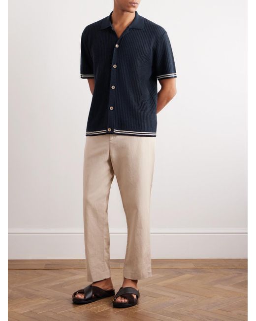 Mr P. Blue Striped Knitted Merino Wool Shirt for men