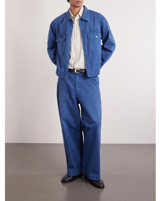 A.PRESSE Blue Straight-Leg Cotton-Twill Trousers for men