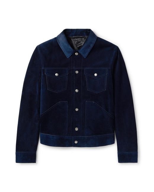 Tom Ford Blue Suede Trucker Jacket for men