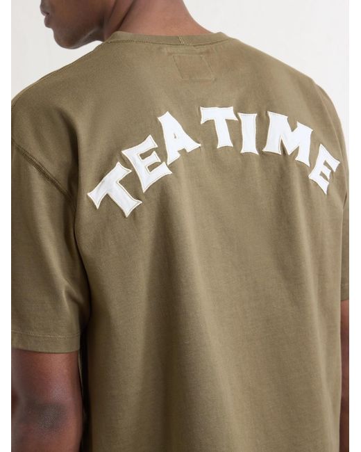 Drake's Green Tea Time Embroidered Cotton-Jersey T-Shirt for men